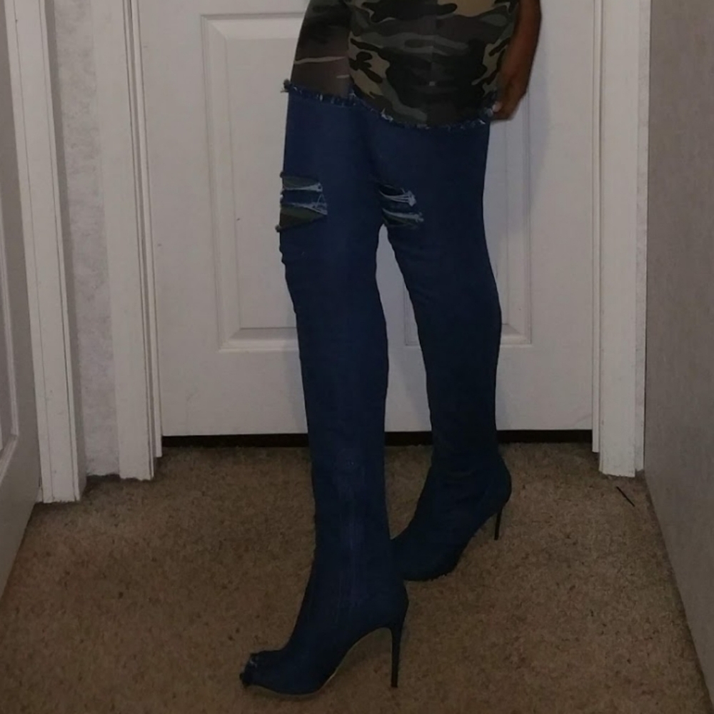 Denim Thigh High Boots